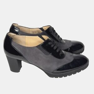 Brunate Shoes Womens Size 38 Black Gray Suede Patent Leather Heels Made In Italy